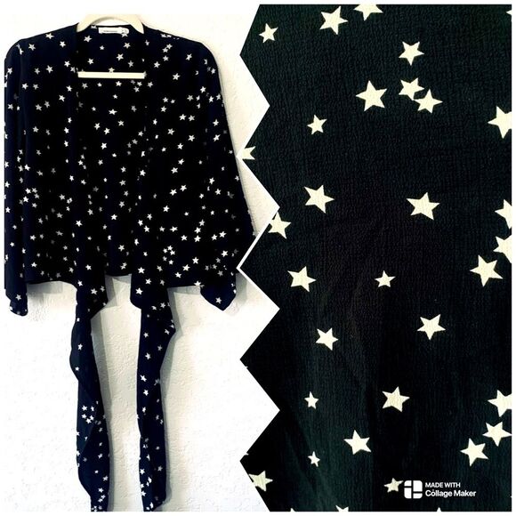 Skylar & Madison Night Sky Stars Print Wrap Blouse Flowy Sleeves - Picture 1 of 9